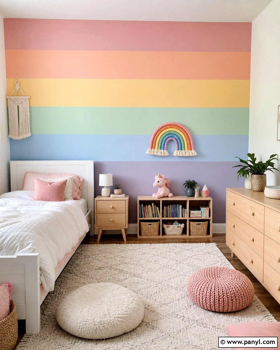 Pastel Rainbow Kids Room Wall Stripes - 30 Horizontal Stripes On Wall Ideas