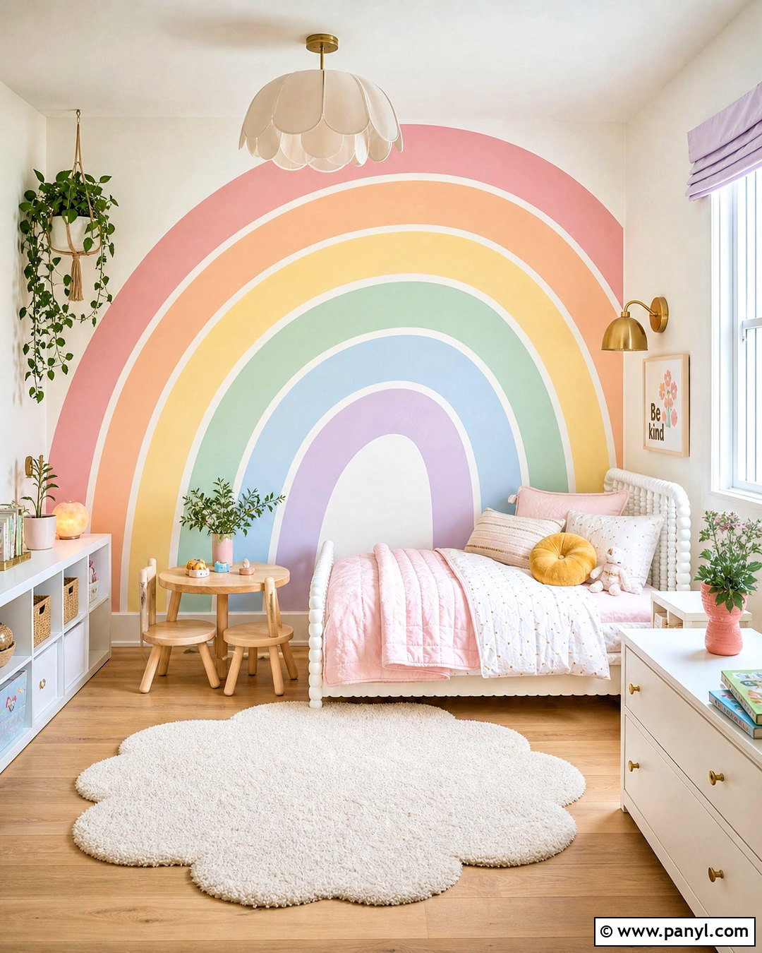 Pastel Rainbow Mural - 20 rainbow mural kids room diy ideas