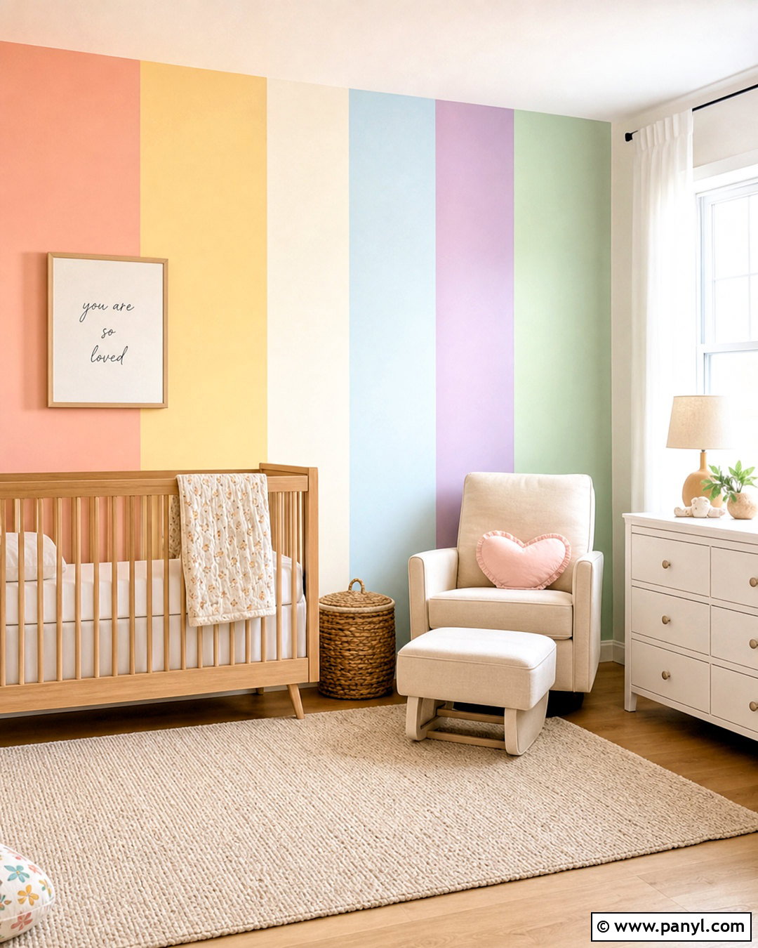 Pastel Rainbow Nursery Stripes - 20 stripe paint ideas for walls