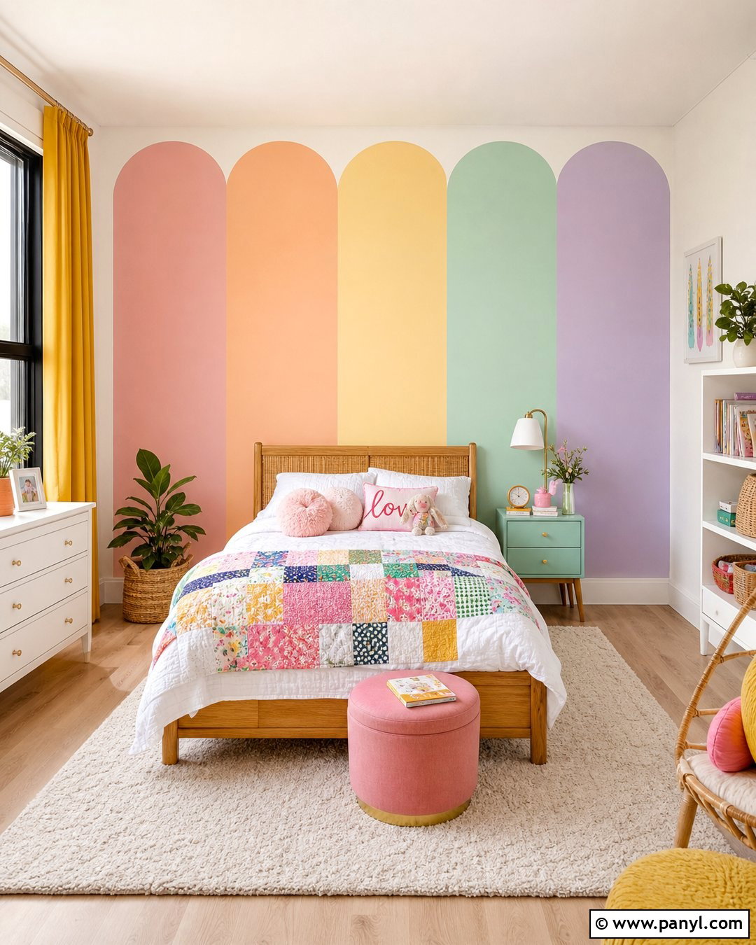 Pastel Rainbow Scalloped Wall - 25 Scalloped Painted Wall Girls Room Ideas
