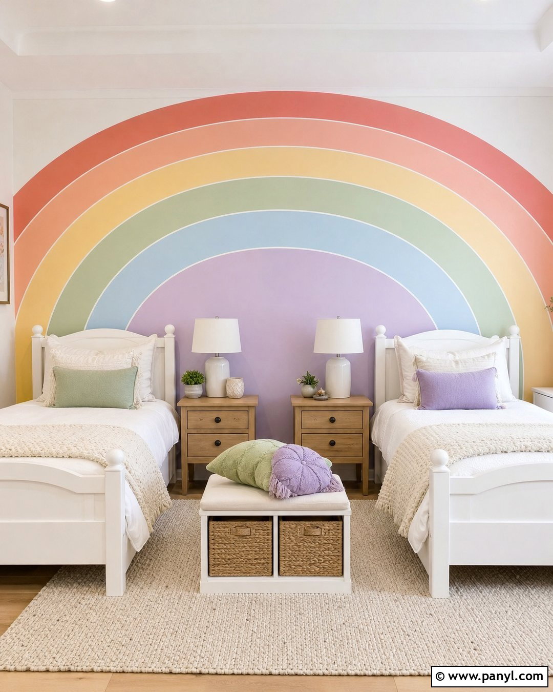 Pastel Rainbow Shared Bedroom Wall - 30 Pastel Rainbow Wall Ideas