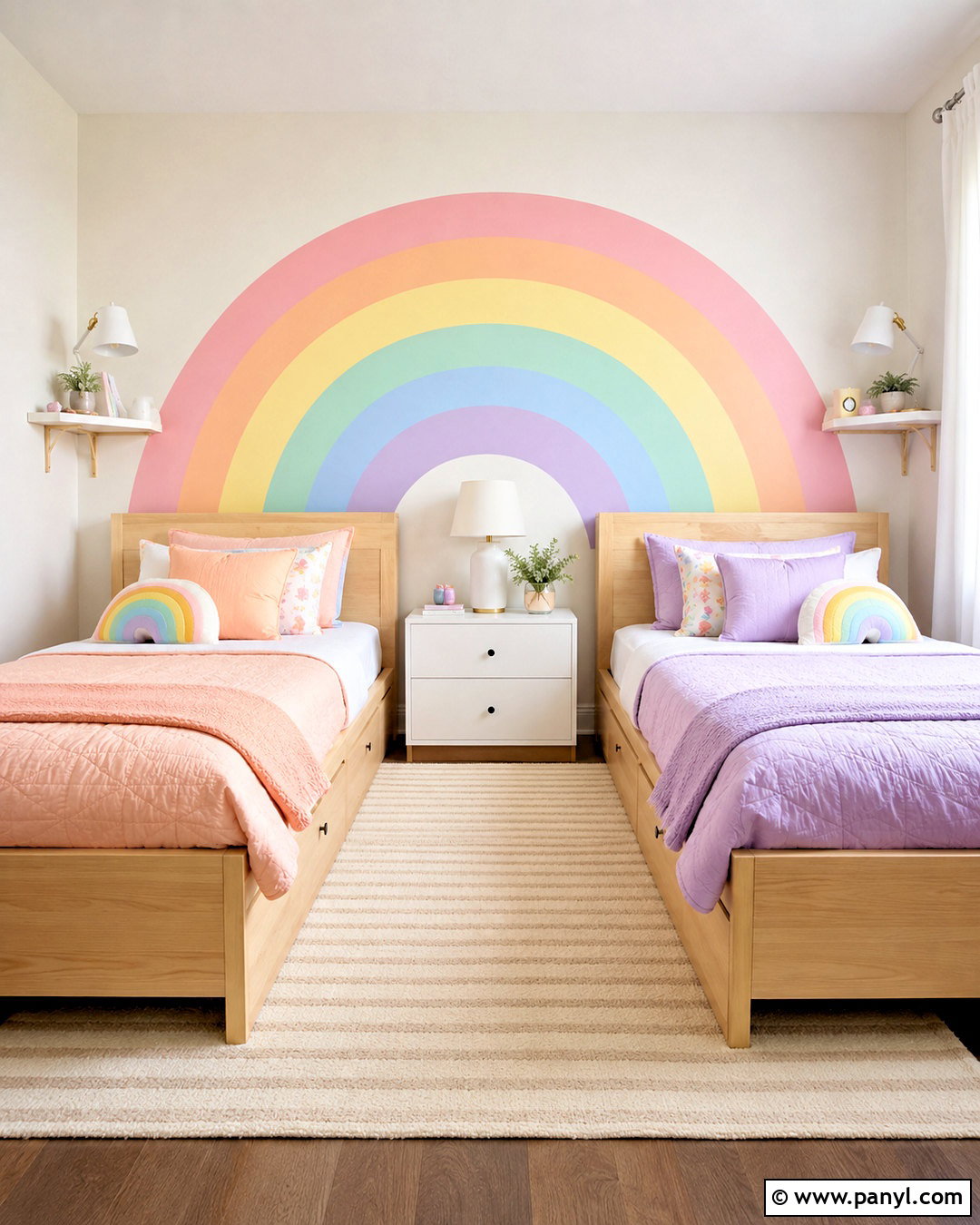 Pastel Rainbow Shared Kids Room - 20 pastel rainbow room ideas