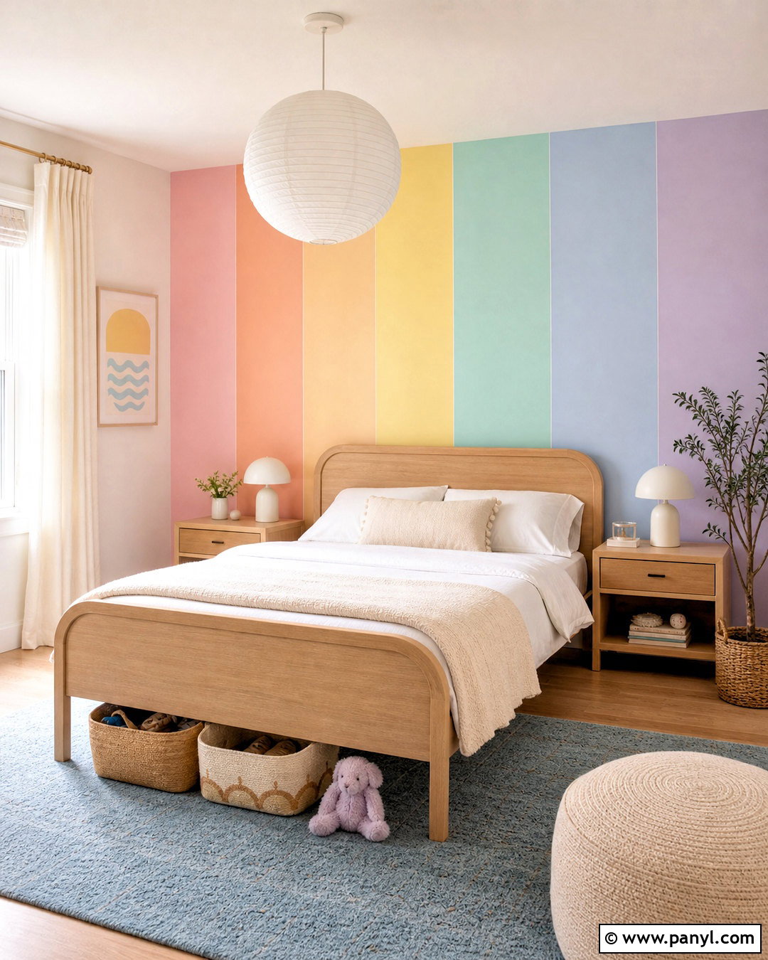 Pastel Rainbow Striped Bedroom - 20 striped walls bedroom ideas