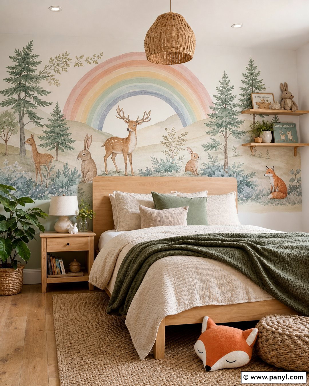 Pastel Rainbow Woodland Wall - 30 Pastel Rainbow Wall Ideas