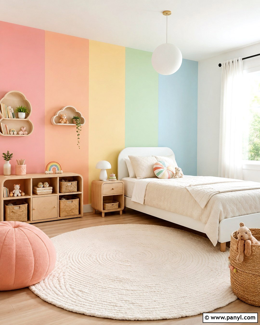 Pastel Striped Kids Bedroom Wall - 20 Stripe On Wall Ideas