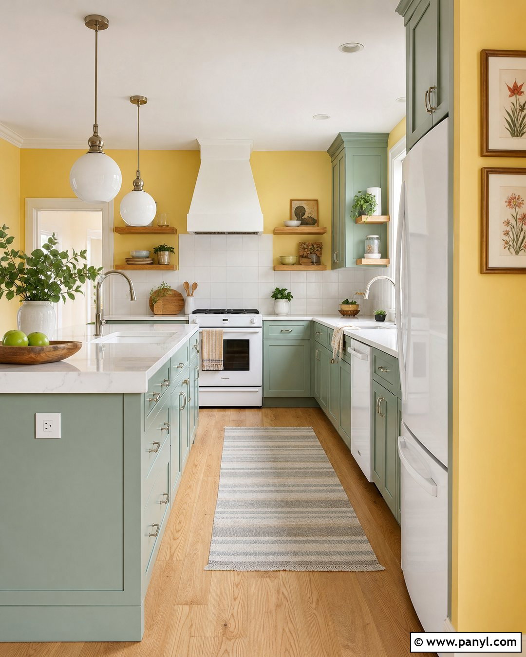 Pastel Yellow Kitchen Walls With Mint Cabinets - 45 Yellow Kitchen Walls