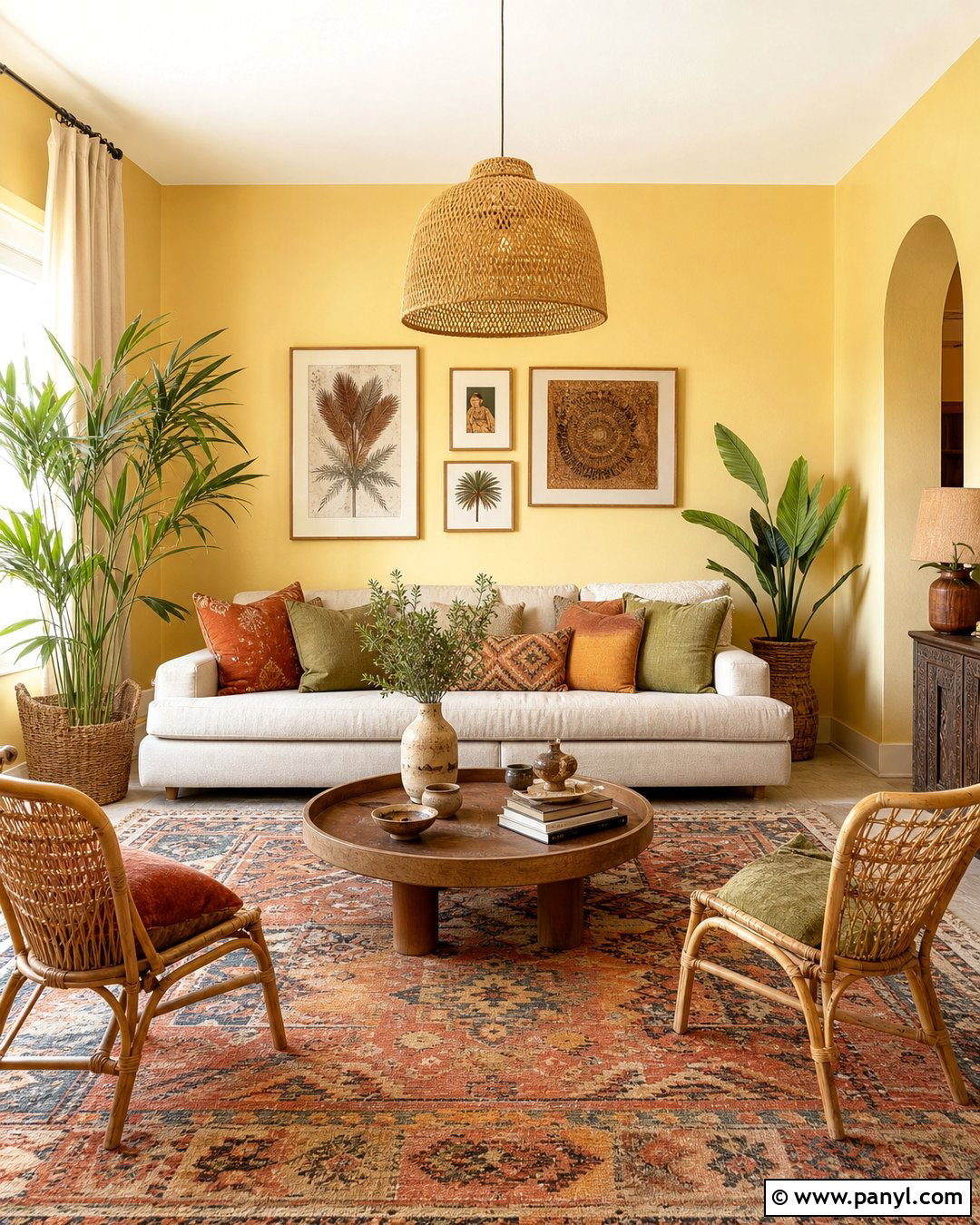 Pastel Yellow Walls In A Boho Living Room - 30 pastel yellow walls