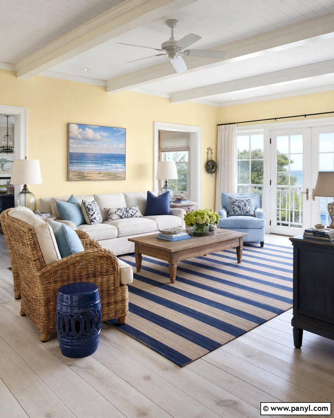 Pastel Yellow Walls In A Coastal Living Room - 30 pastel yellow walls