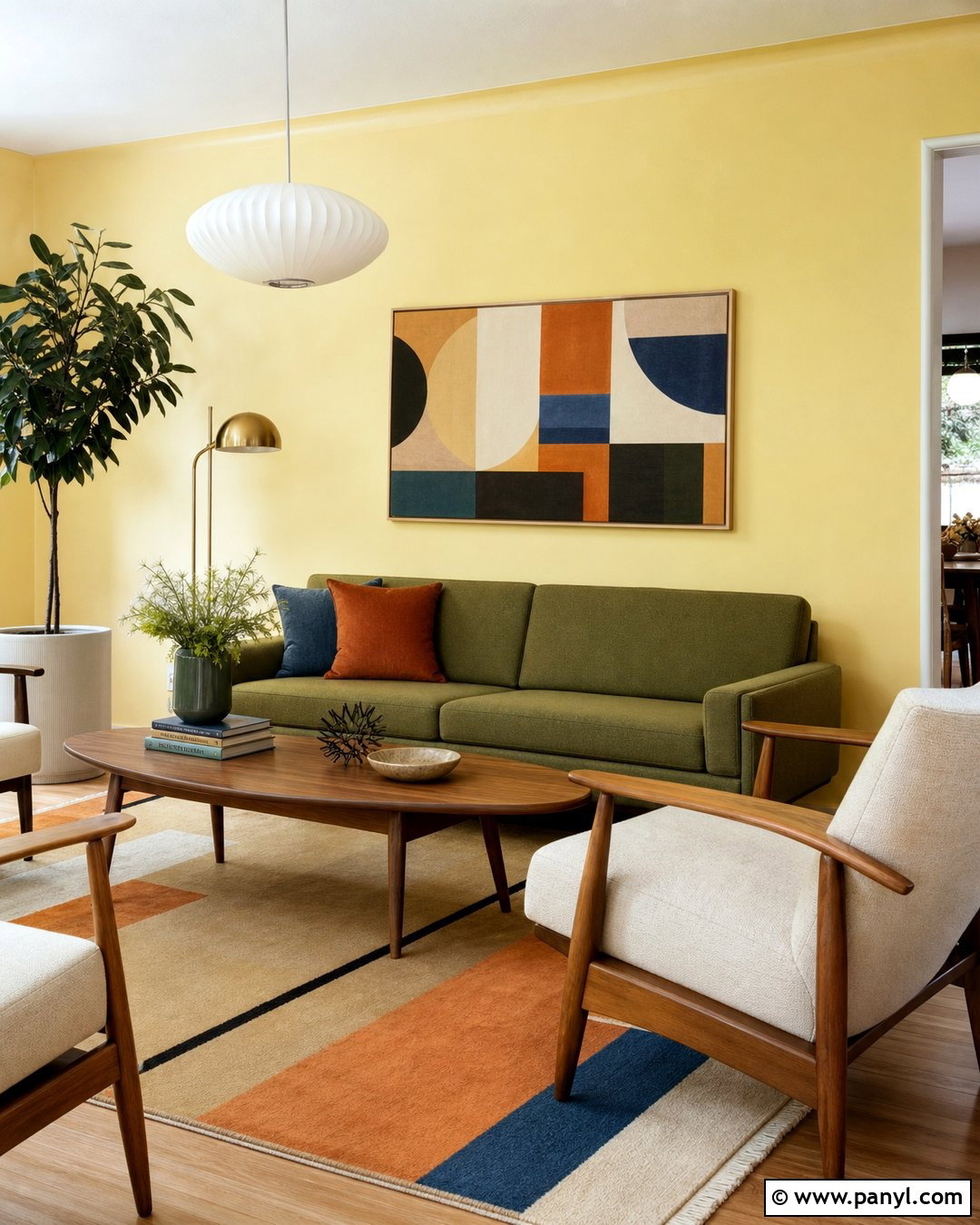 Pastel Yellow Walls In A Midcentury Living Room - 30 pastel yellow walls