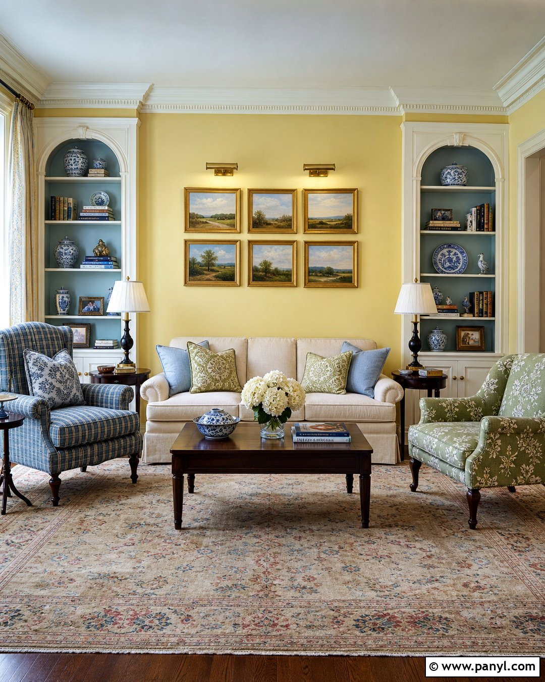 Pastel Yellow Walls In A Traditional Living Room - 30 pastel yellow walls
