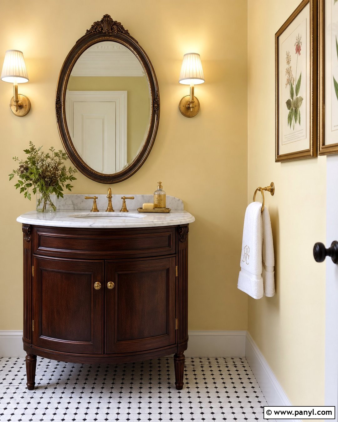 Pastel Yellow Walls In A Vintage Powder Room - 30 pastel yellow walls