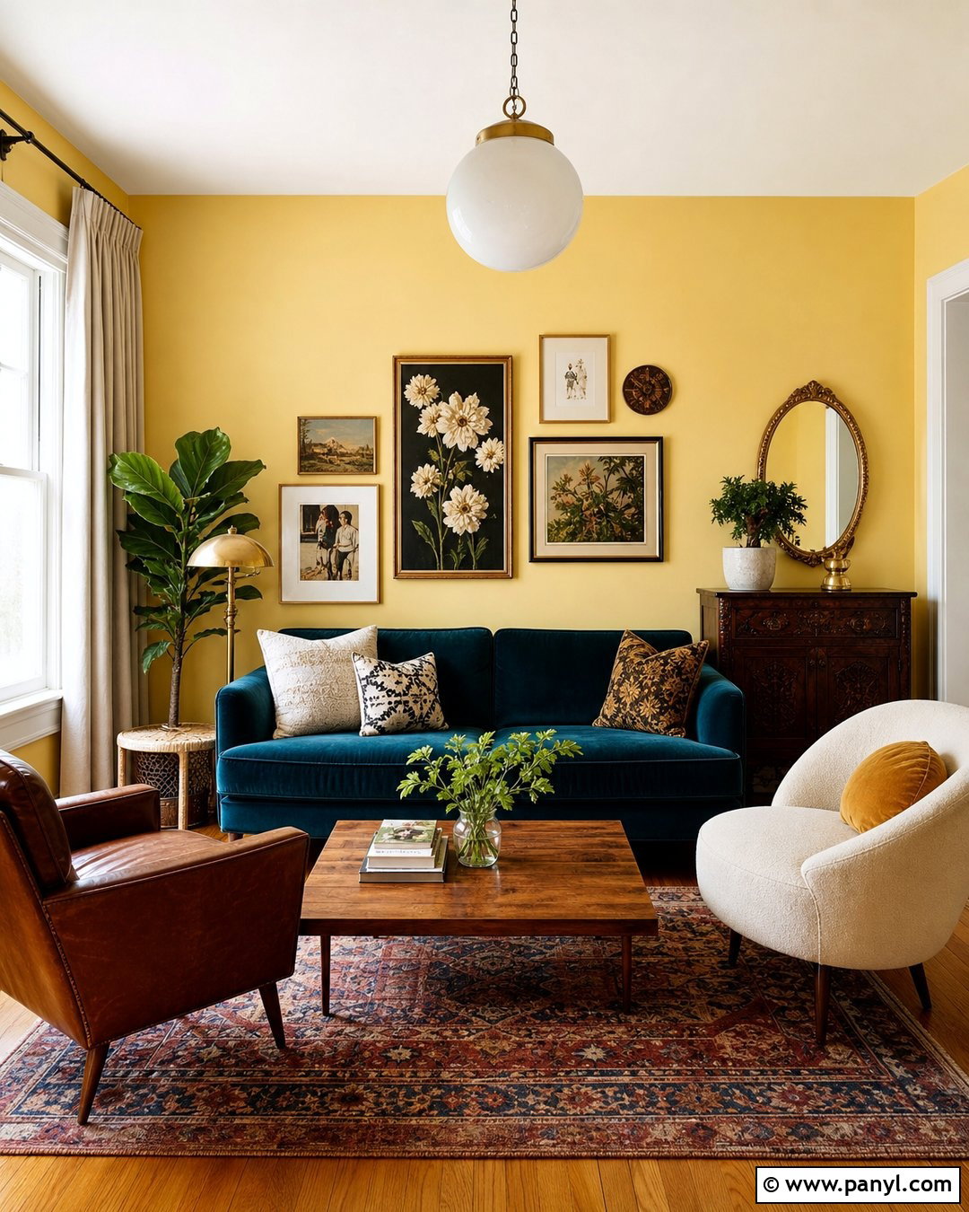 Pastel Yellow Walls In An Eclectic Living Room - 30 pastel yellow walls