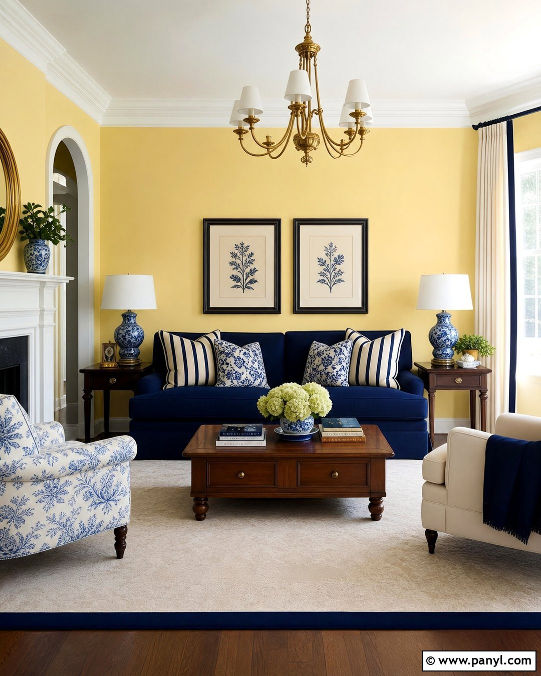 Pastel Yellow Walls With Navy Blue Accents - 30 pastel yellow walls