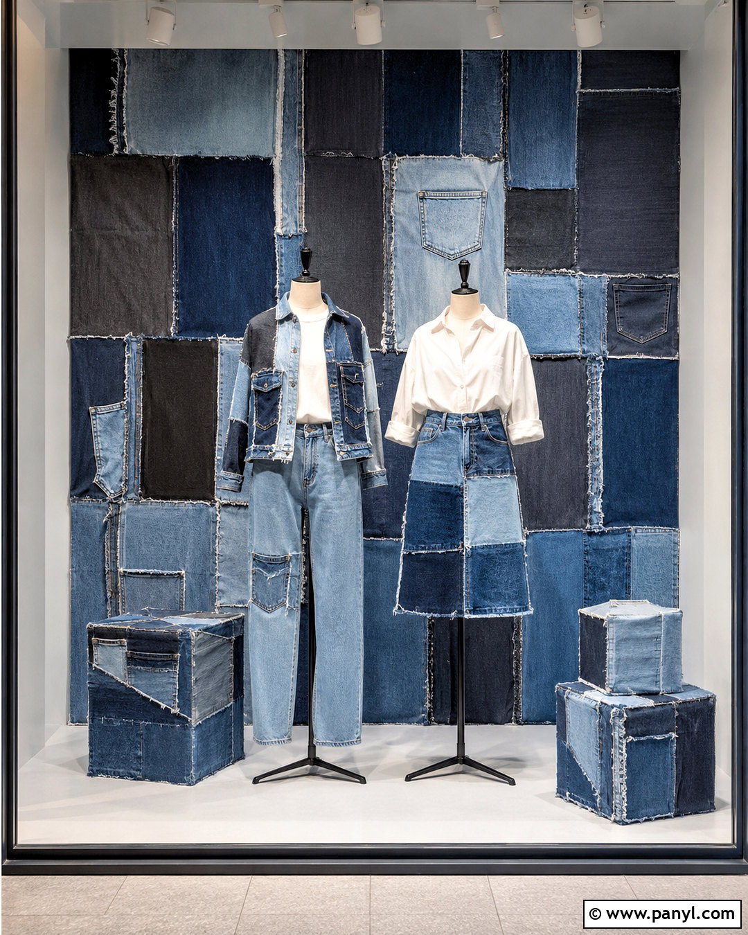 Patchwork Denim Window Display - 20 denim window display ideas