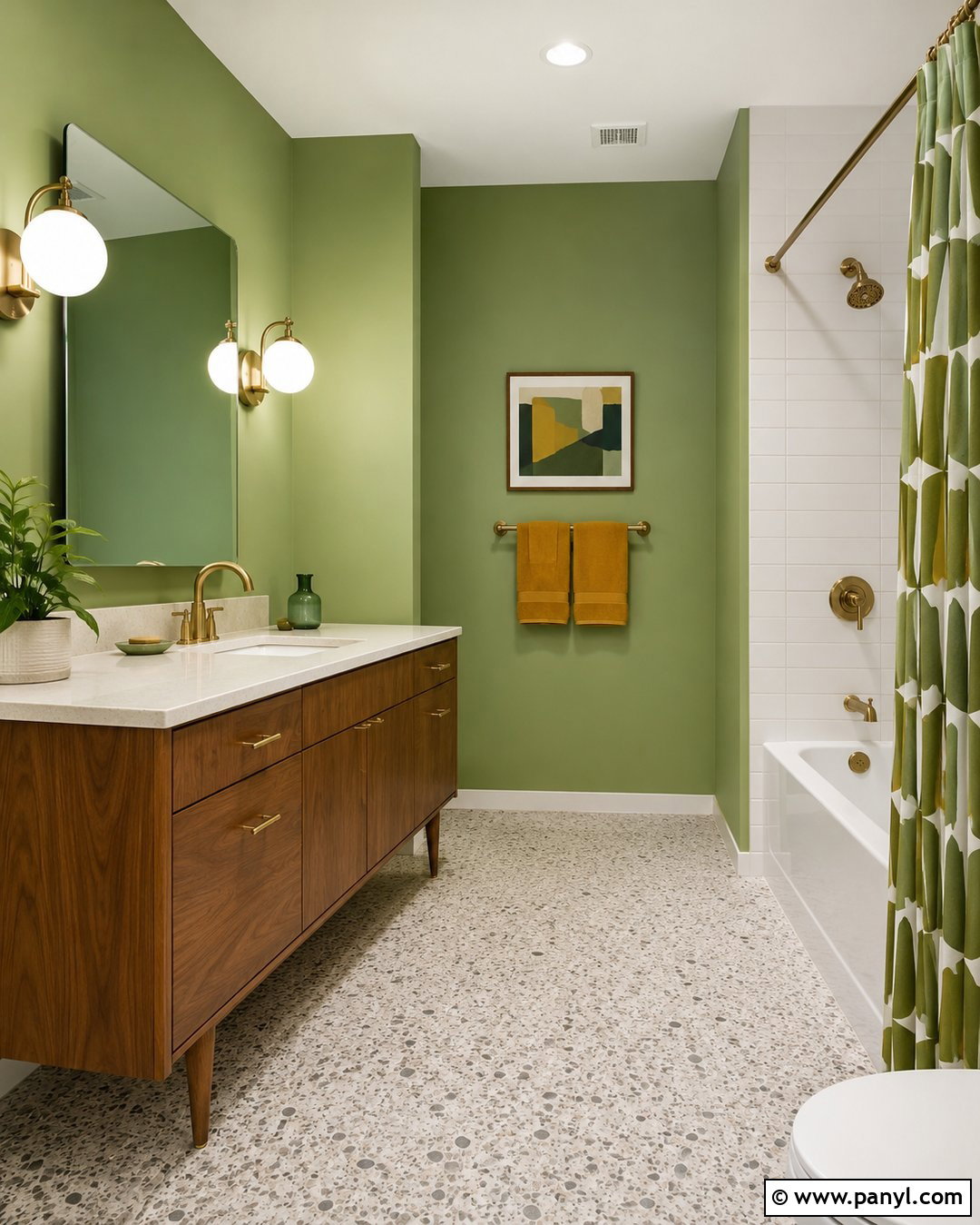 Pea Green Midcentury Bathroom - 20 Vintage Bathroom With Green Walls