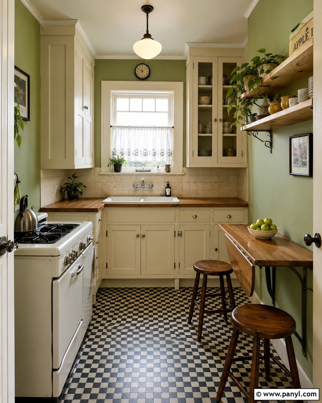 Pea Green Vintage Apartment Kitchen - 20 Vintage Kitchen With Green Walls