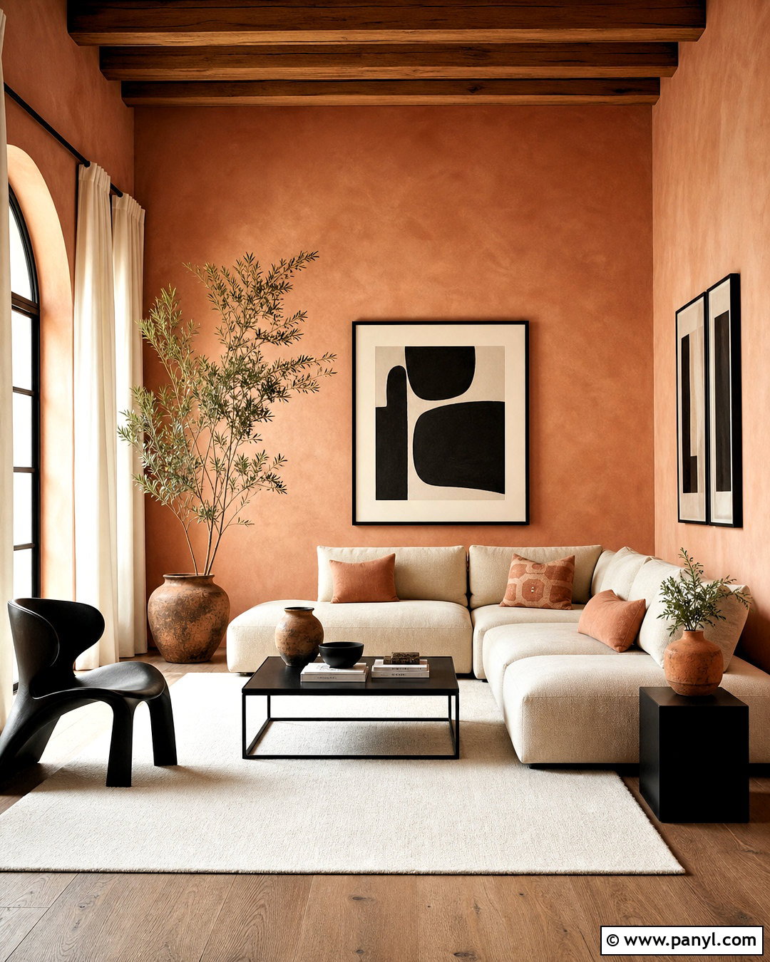 Peach And Black Modern Living Room - 20 peach room ideas