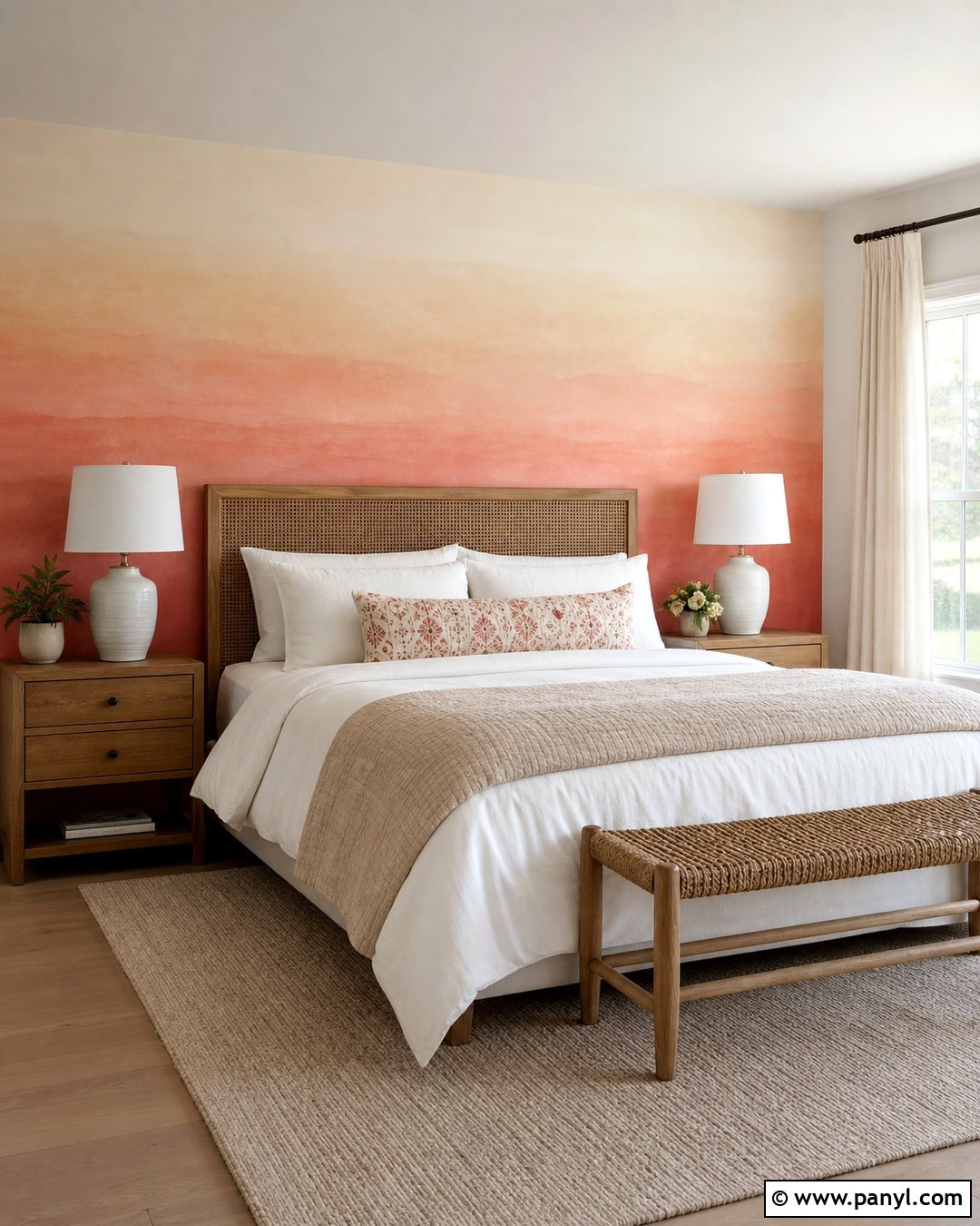 Peach And Coral Ombre Accent Wall Guest Bedroom - 25 Ombre Accent Wall Ideas