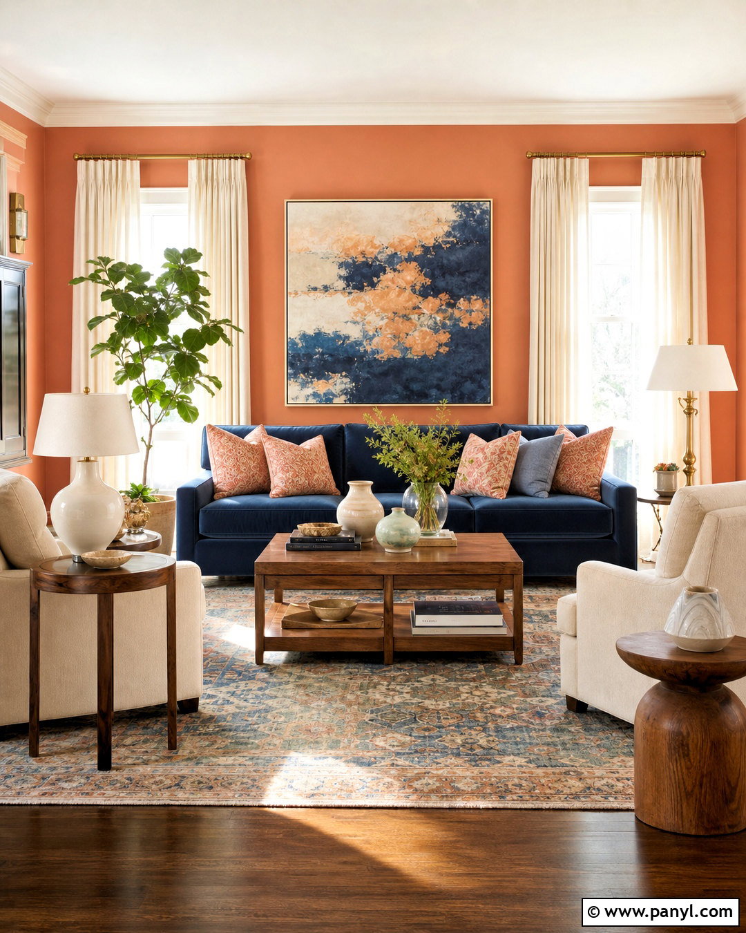 Peach And Deep Blue Sitting Room Color Scheme - 20 sitting room ideas color schemes