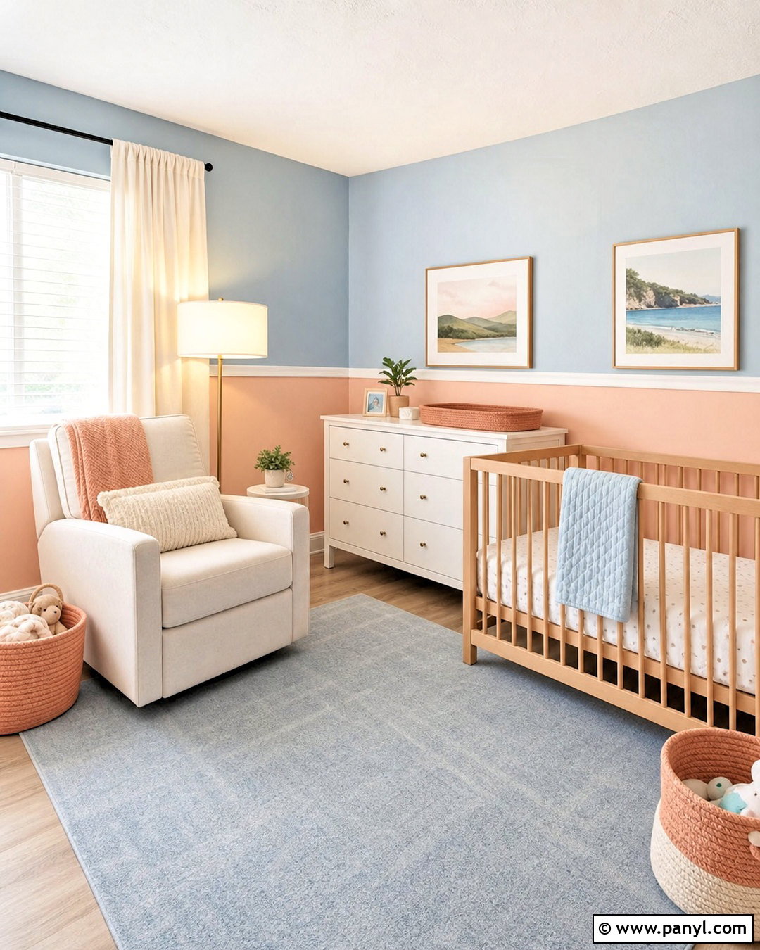Peach And Light Blue Two Tone Nursery - 20 two tone room ideas