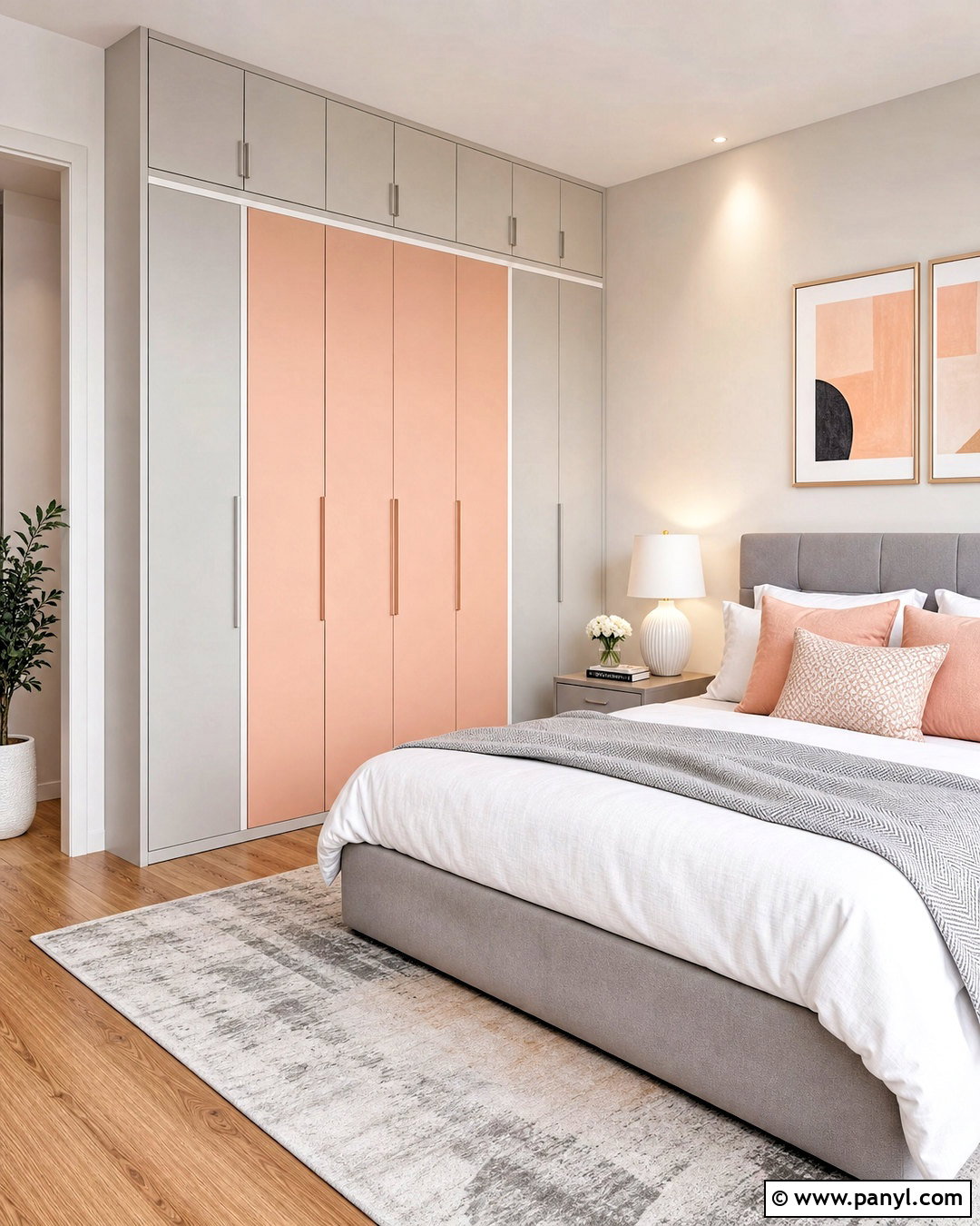 Peach And Light Grey Wardrobe - 20 bedroom wardrobe colour combination ideas