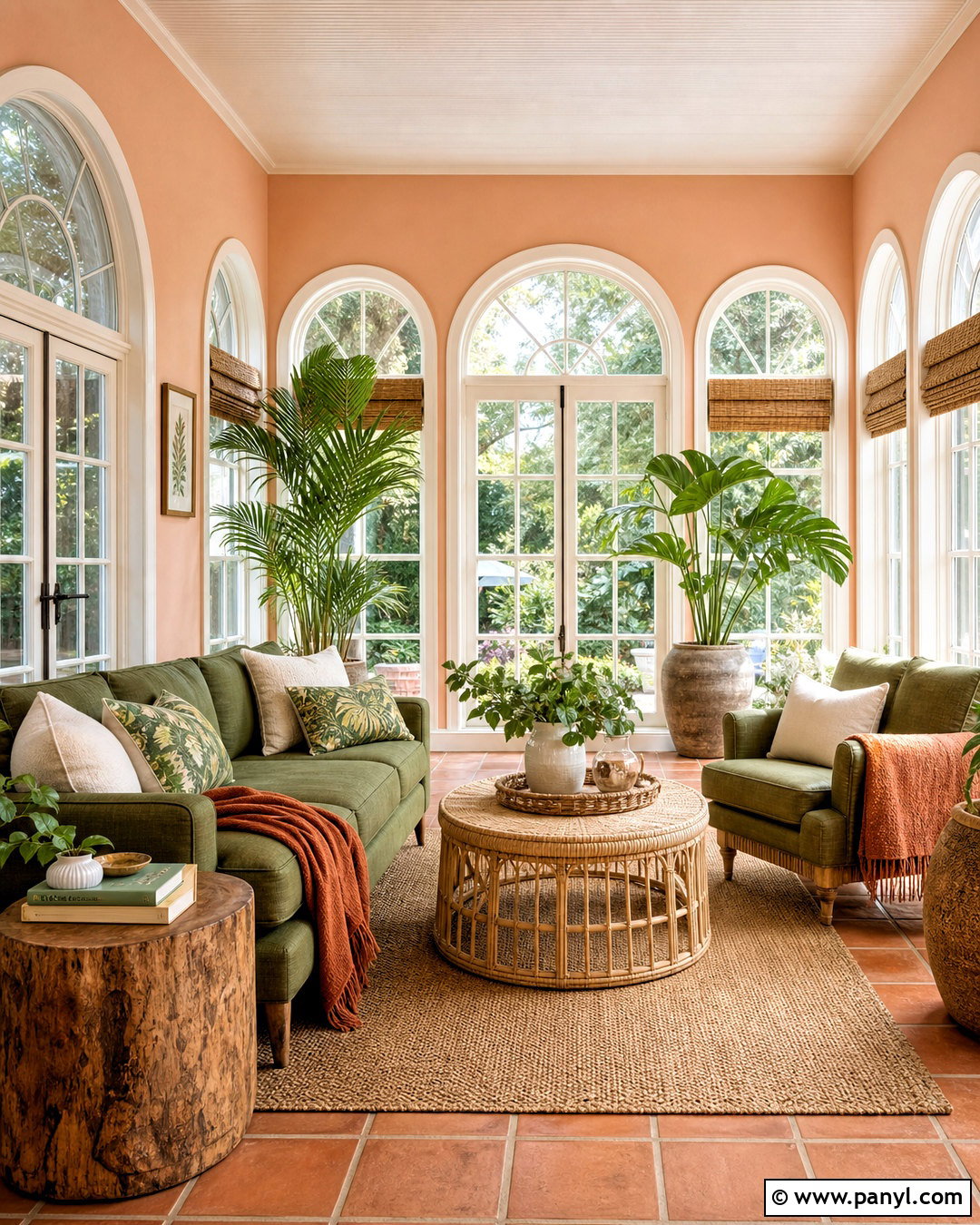 Peach And Moss Green Sunroom Color Scheme - 20 home colour design ideas