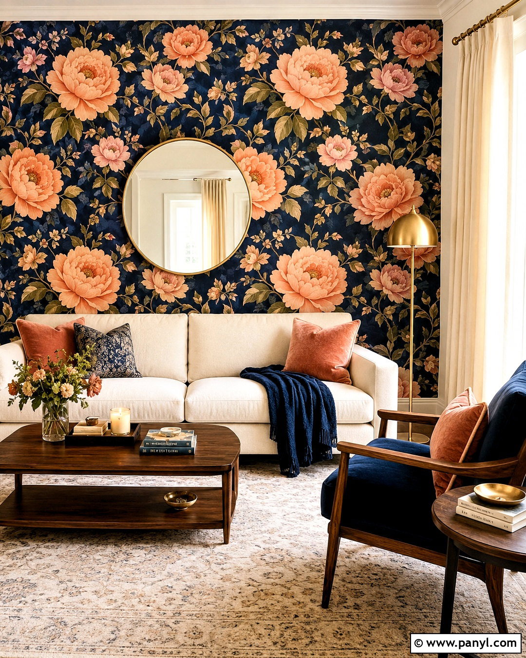 Peach And Navy Floral Wallpaper Living Room - 20 cute peach wallpaper ideas