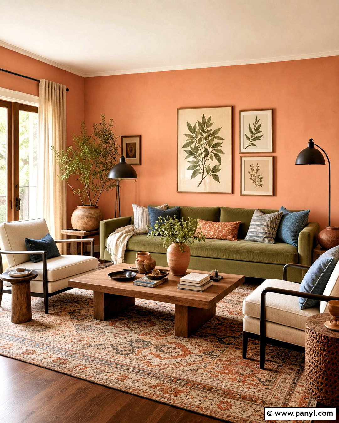 Peach And Olive Sitting Room - 20 sitting room colour ideas