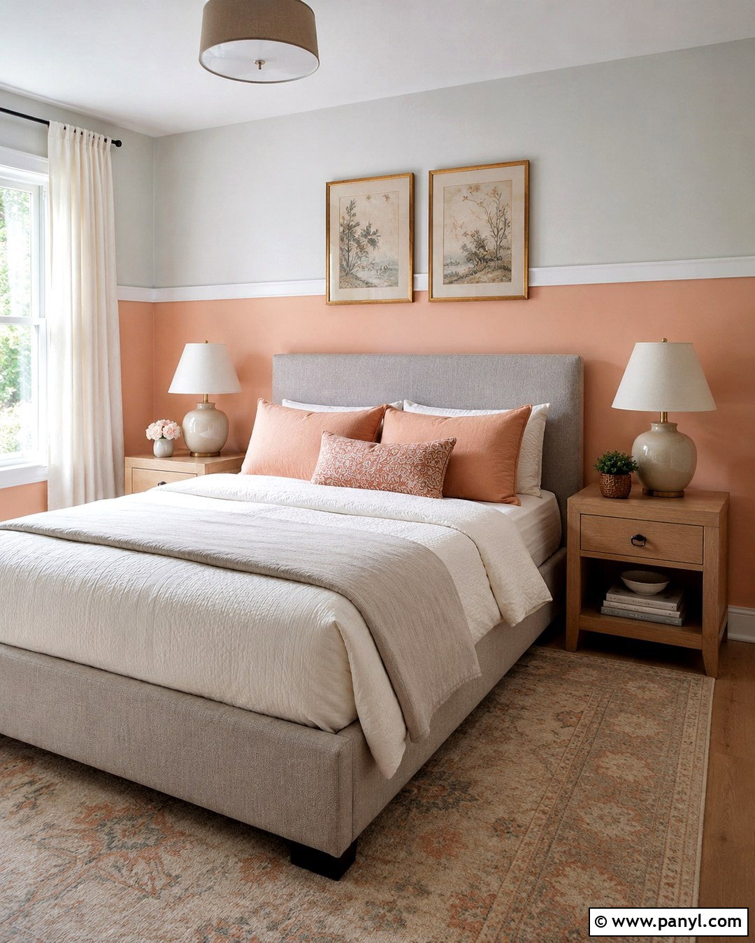Peach And Pale Gray Half-Painted Guest Room - 20 Room Painted Half And Half Ideas