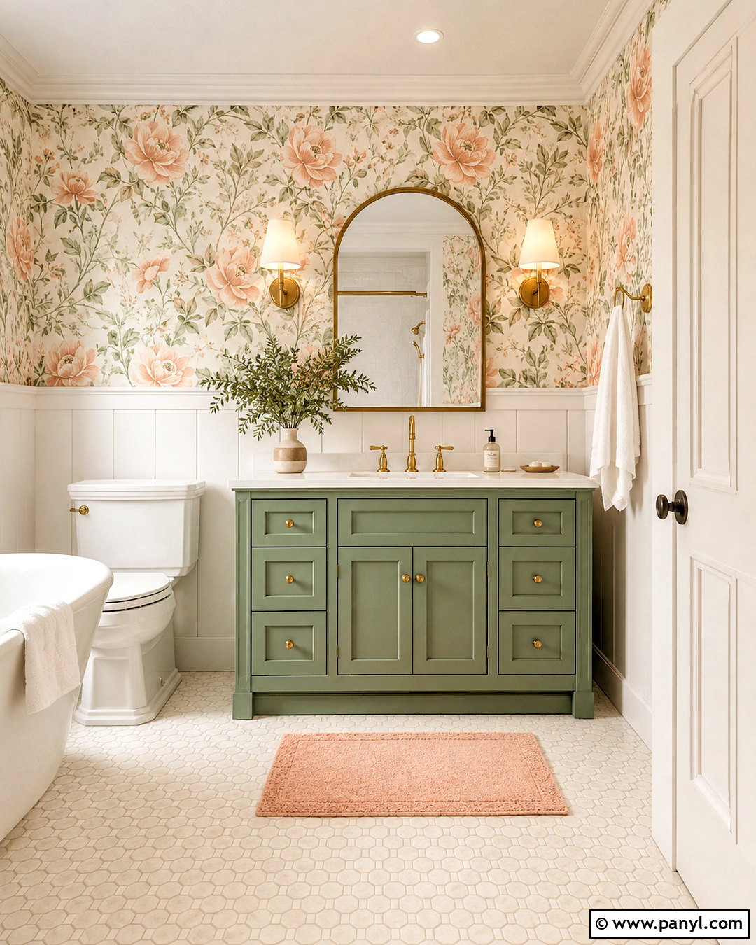 Peach And Sage Botanical Wallpaper Bathroom - 20 cute peach wallpaper ideas