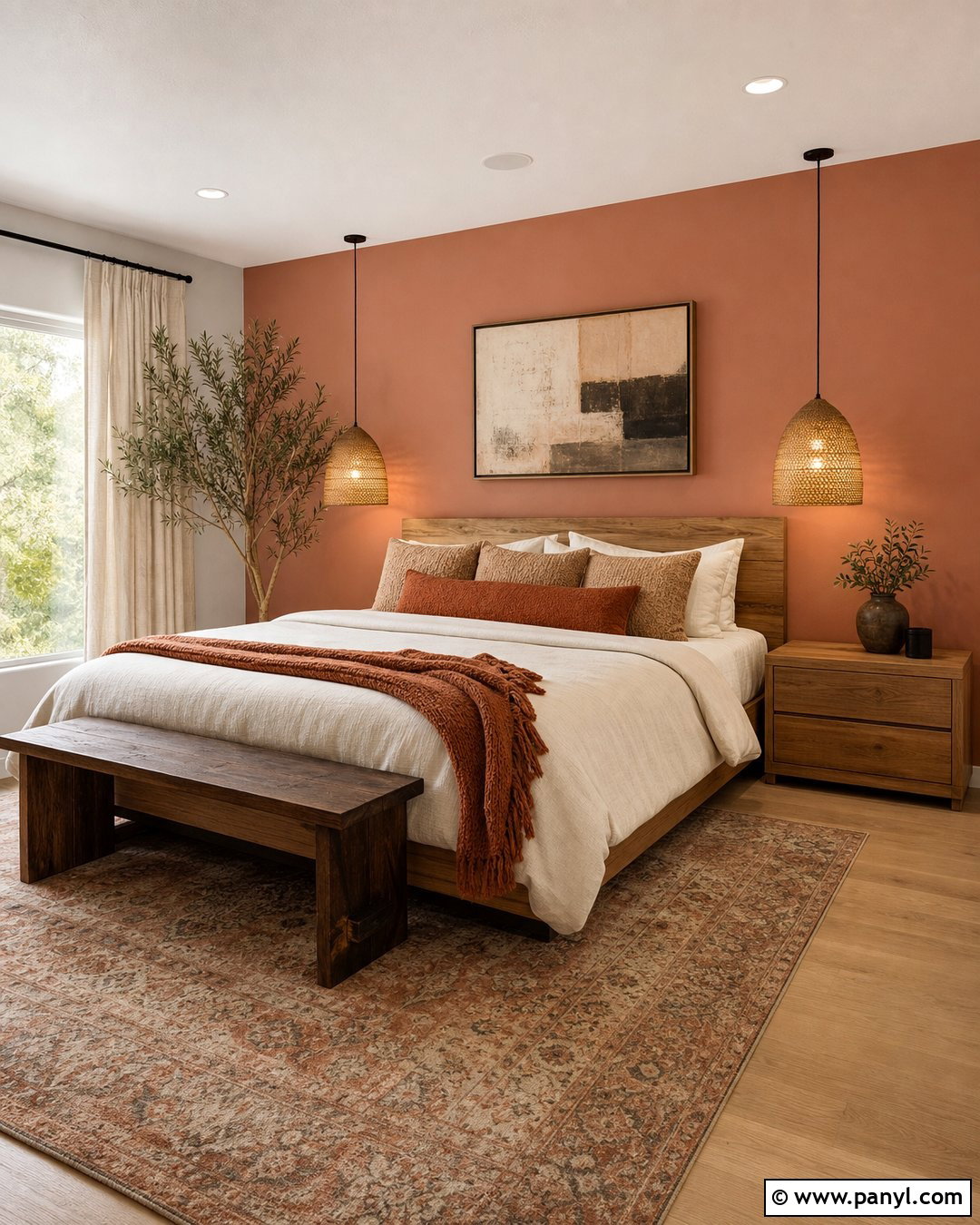 Peach And Terracotta Bedroom Accent Wall - 30 Peach Accent Wall Ideas