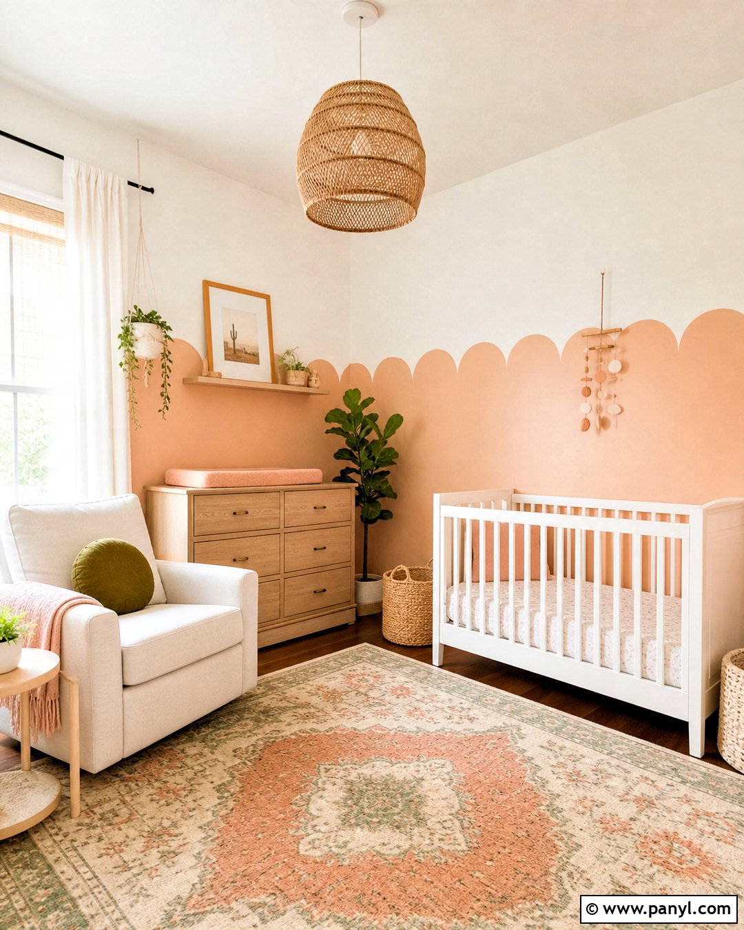 Peach And White Scalloped Two Tone Nursery Walls - 20 two tone painted walls