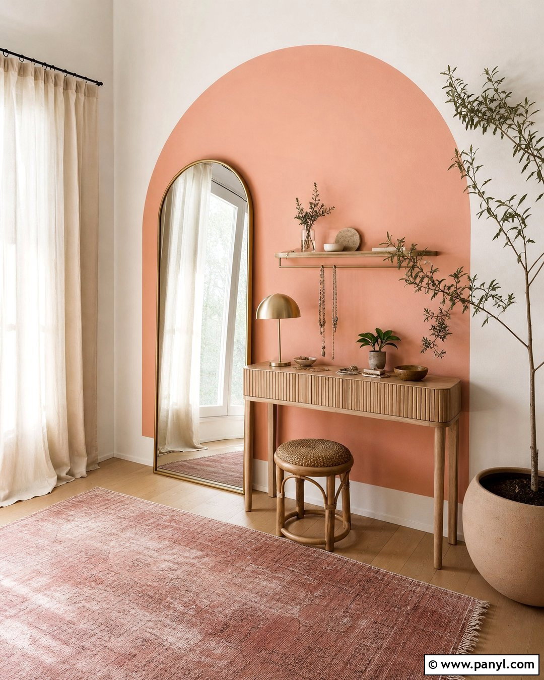 Peach Arched Accent Wall Dressing Area - 20 Arched Painted Accent Wall Ideas