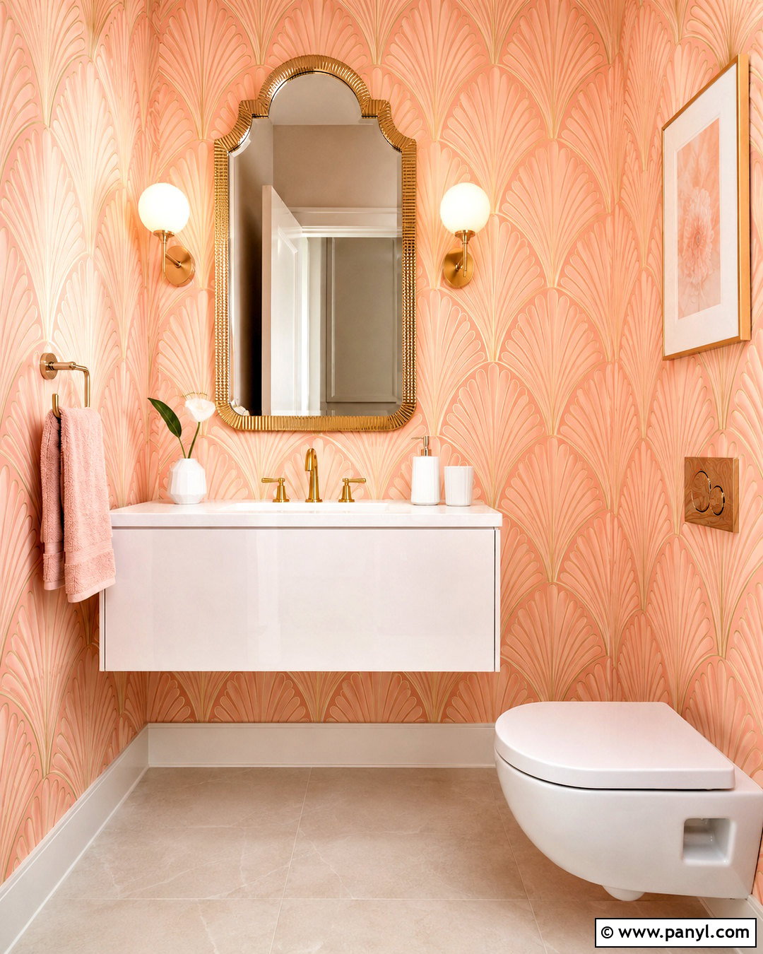 Peach Art Deco Wallpaper Powder Room - 20 cute peach wallpaper ideas