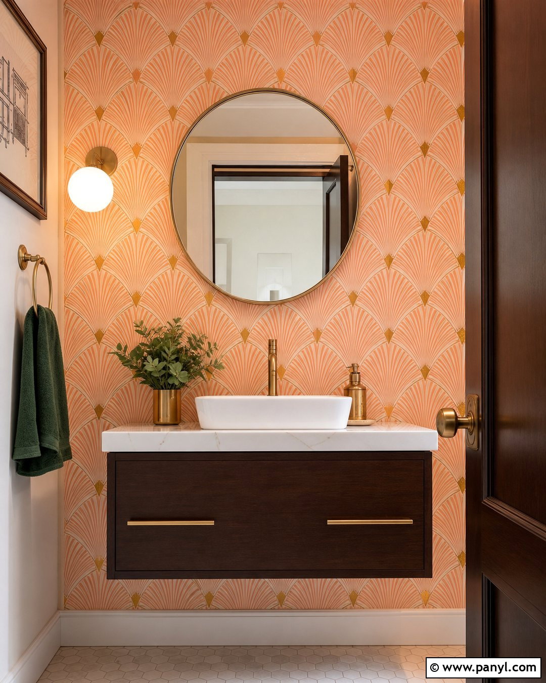 Peach Art Deco Wallpaper Powder Room - 35 Peach Color Wallpaper Aesthetic Ideas