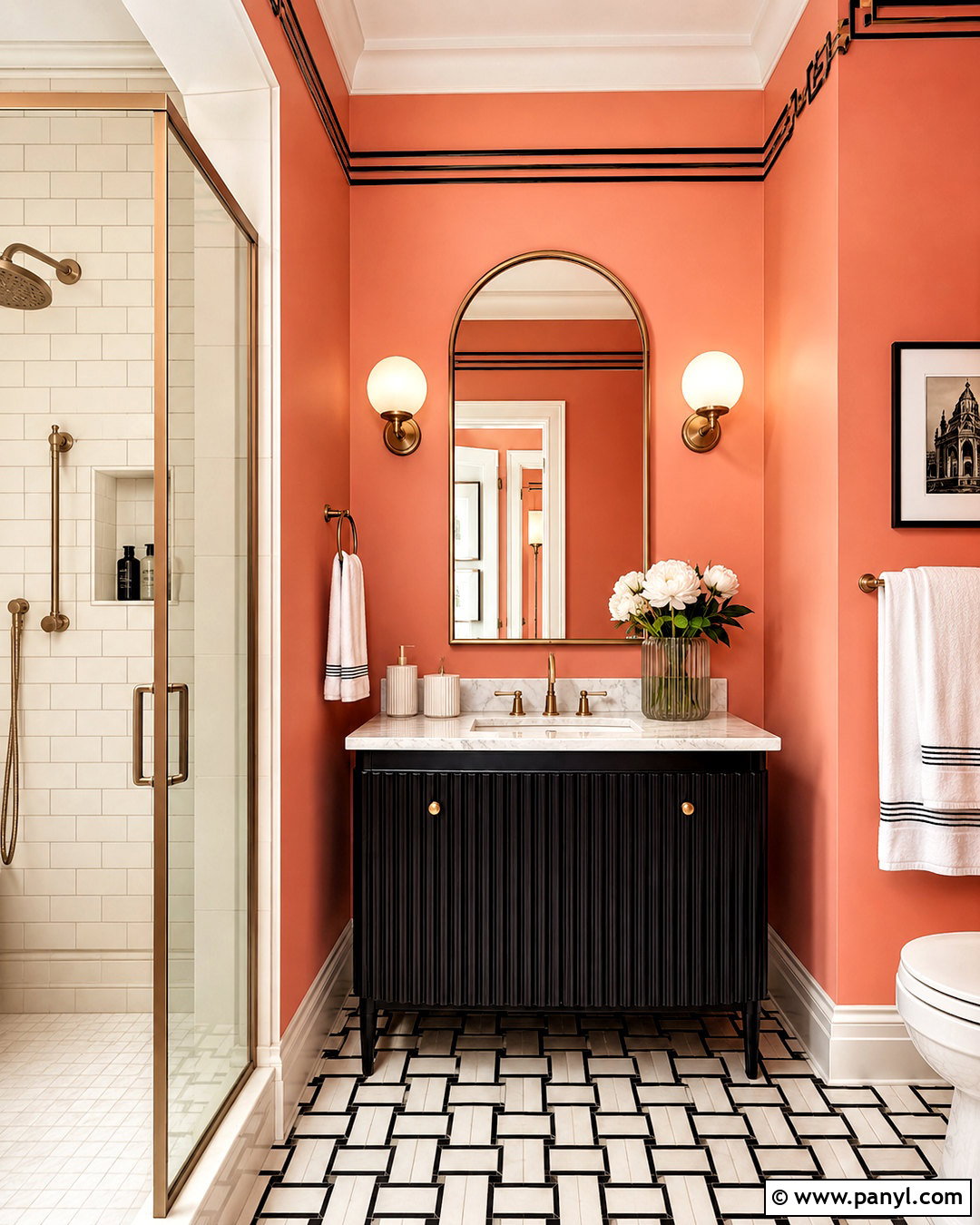 Peach Bathroom Walls With Art Deco Details - 20 peach bathroom walls