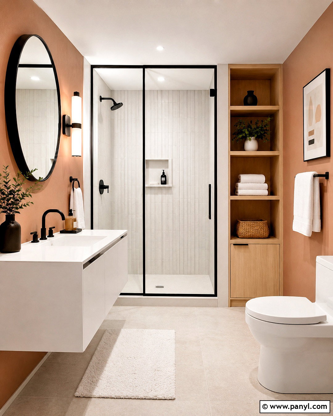 Peach Bathroom Walls With Black Fixtures - 20 peach bathroom walls