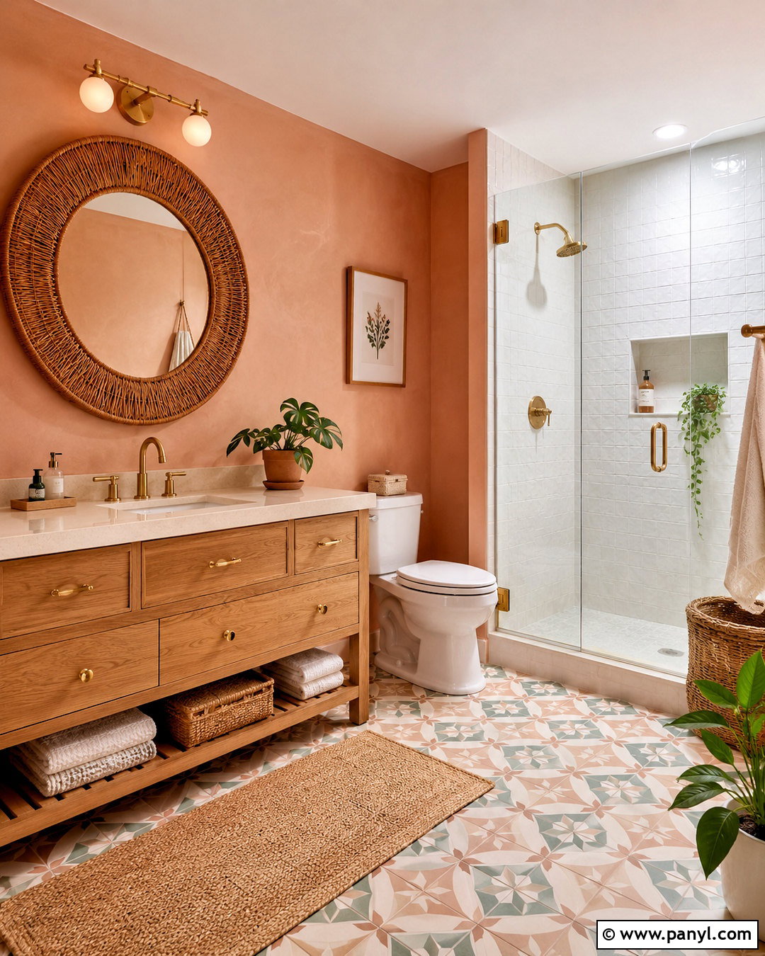 Peach Bathroom Walls With Boho Decor - 20 peach bathroom walls