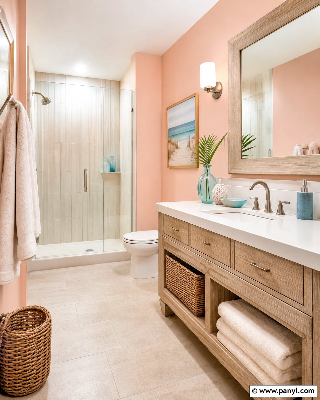 Peach Bathroom Walls With Coastal Decor - 20 peach bathroom walls
