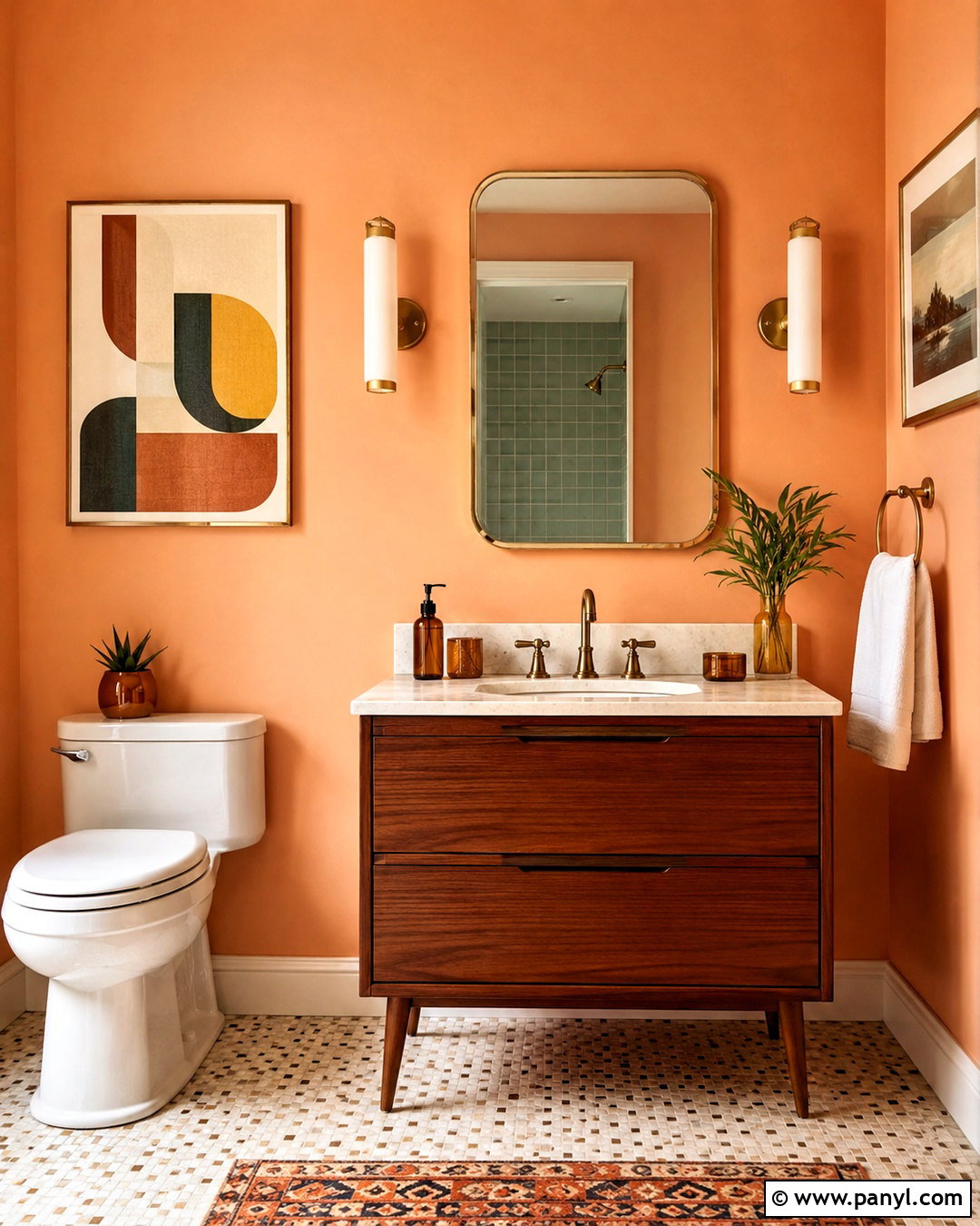 Peach Bathroom Walls With Midcentury Vanity - 20 peach bathroom walls