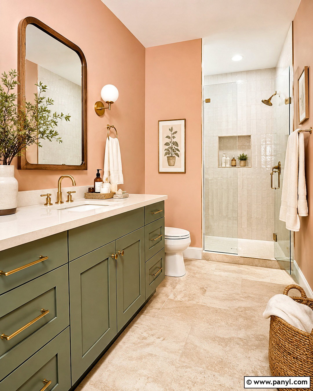 Peach Bathroom Walls With Sage Green Vanity - 20 peach bathroom walls