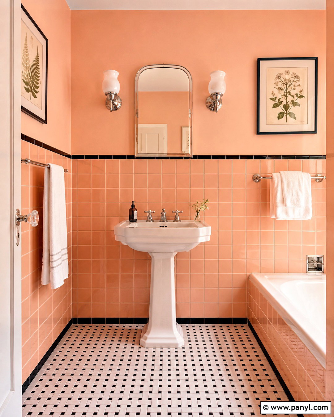 Peach Bathroom Walls With Vintage Tile - 20 peach bathroom walls