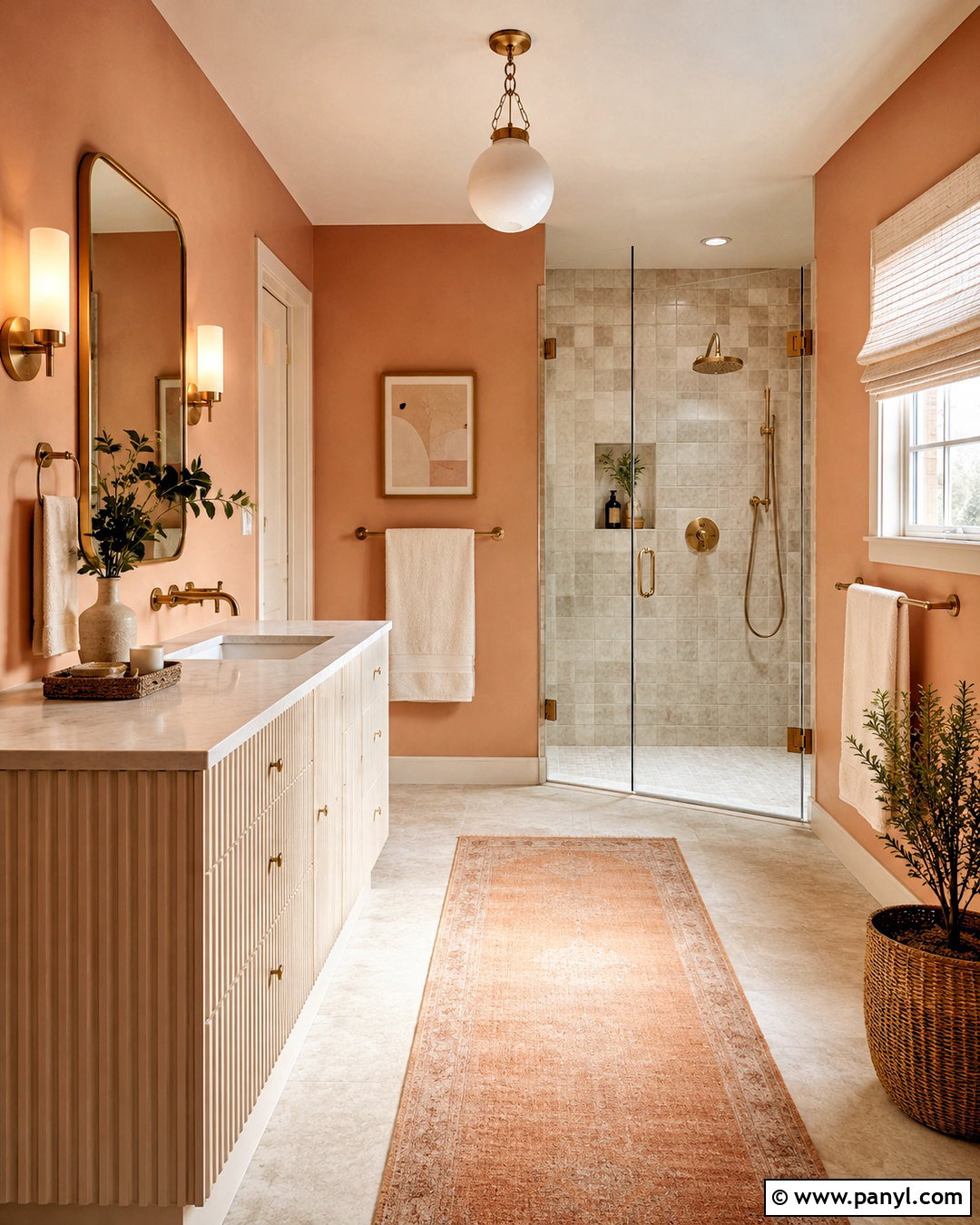 Peach Bathroom With Brass Fixtures - 20 peach color bathroom ideas