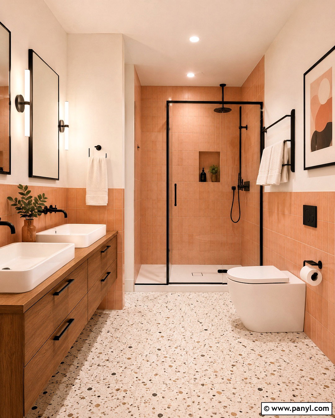 Peach Bathroom With Matte Black Fixtures - 20 peach color bathroom ideas