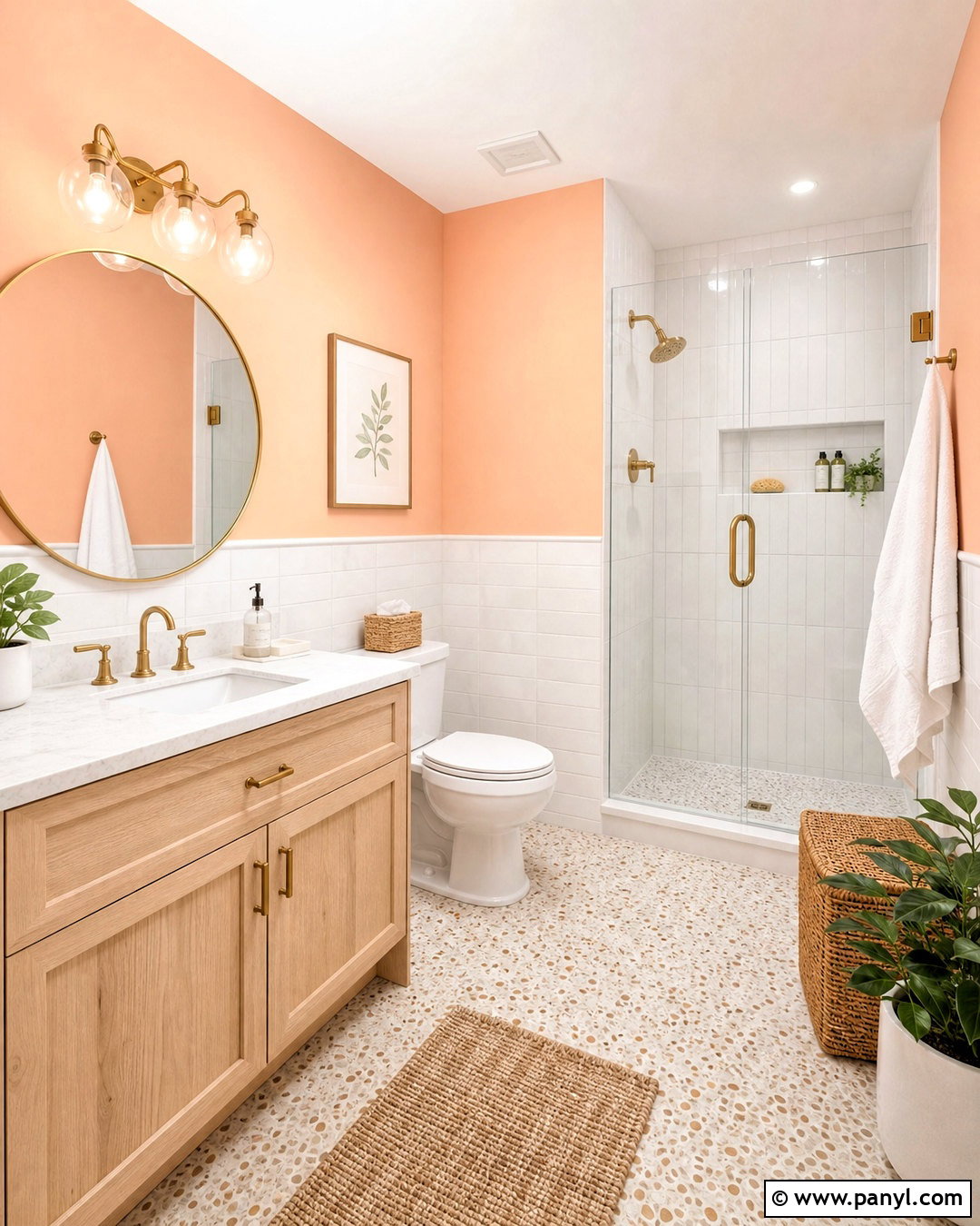 Peach Bathroom With White Tile - 20 peach wall color ideas