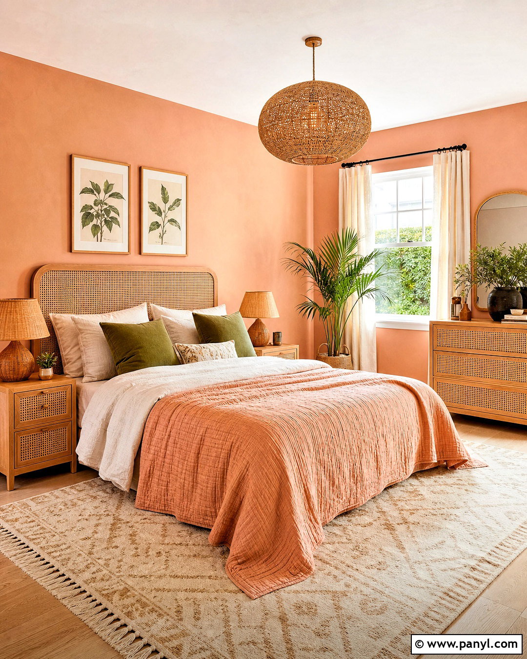Peach Bedroom With Cane Furniture - 20 peach interior design ideas