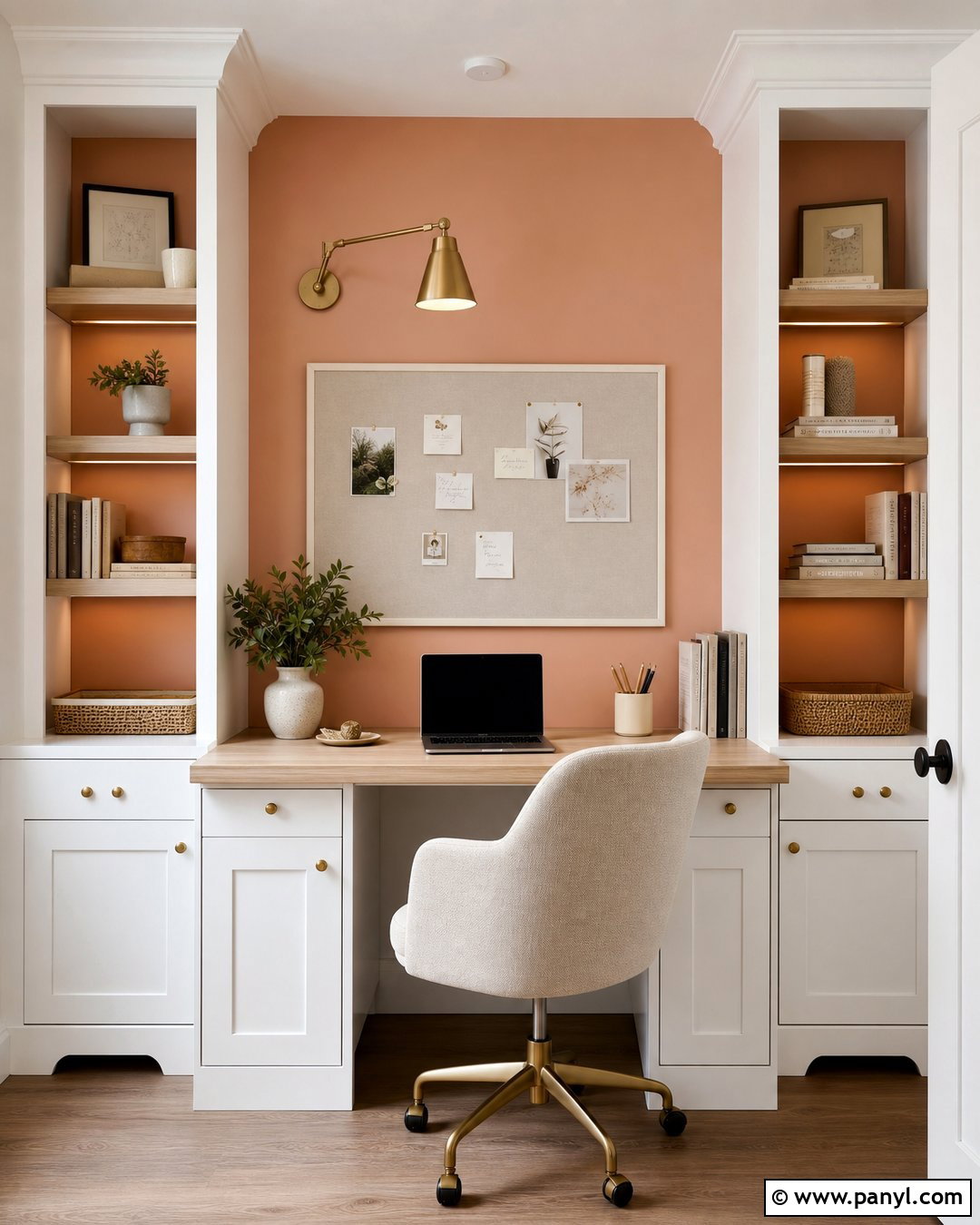 Peach Built-In Desk Accent Wall - 30 Peach Accent Wall Ideas