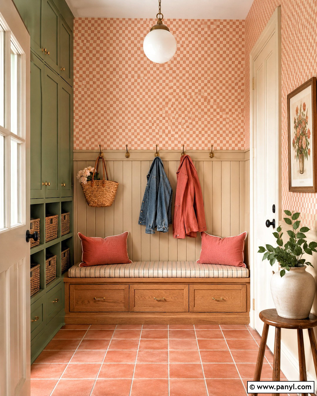Peach Checkerboard Wallpaper Mudroom - 20 cute peach wallpaper ideas