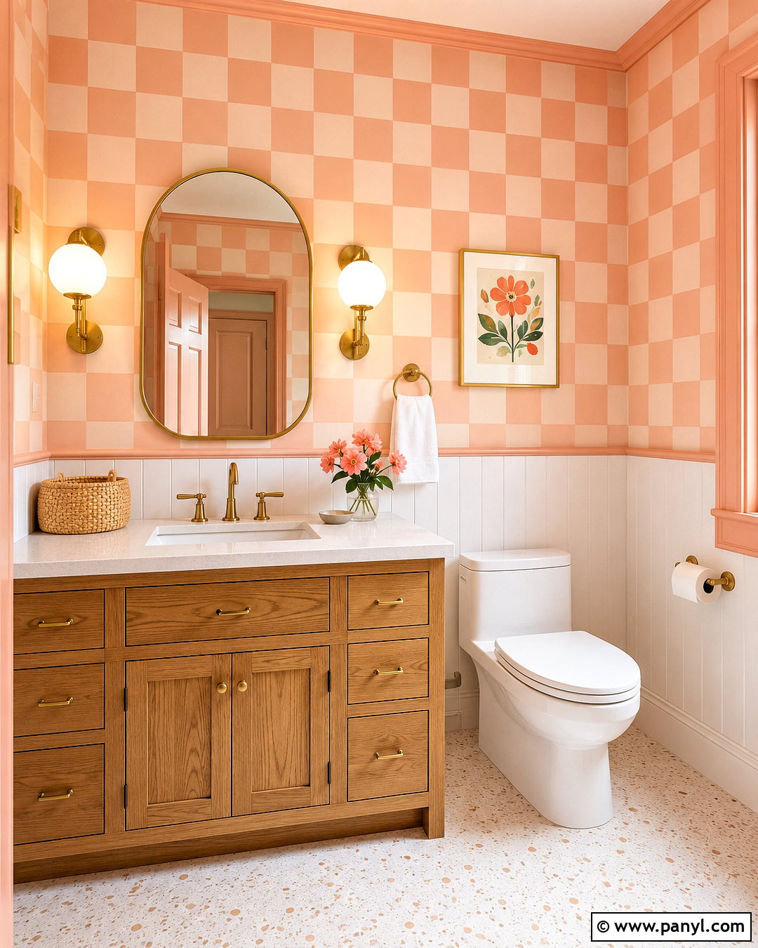 Peach Checkered Wallpaper Bathroom - 20 cute checkered wallpaper ideas