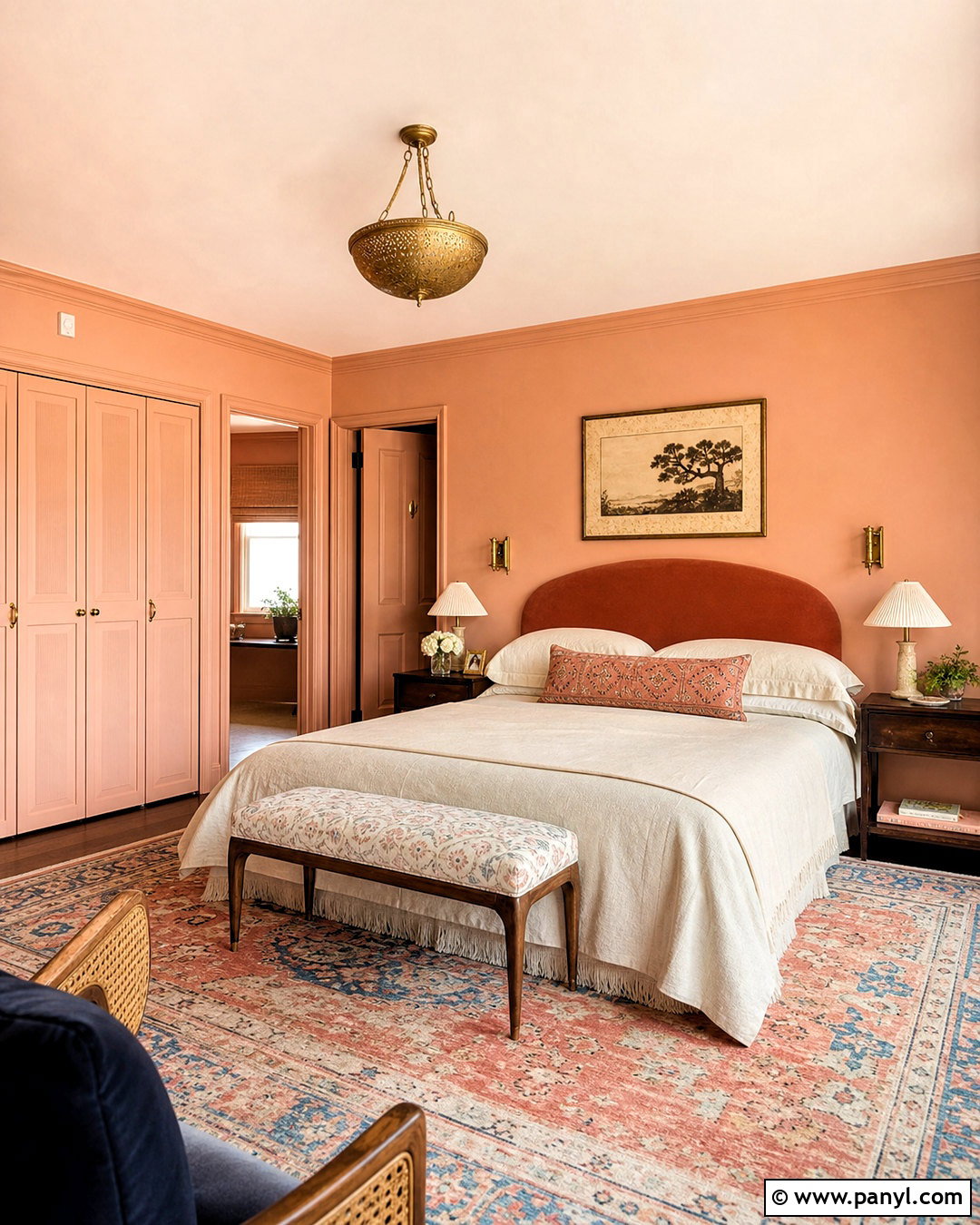 Peach Color-Drenched Bedroom - 20 peach wall color ideas